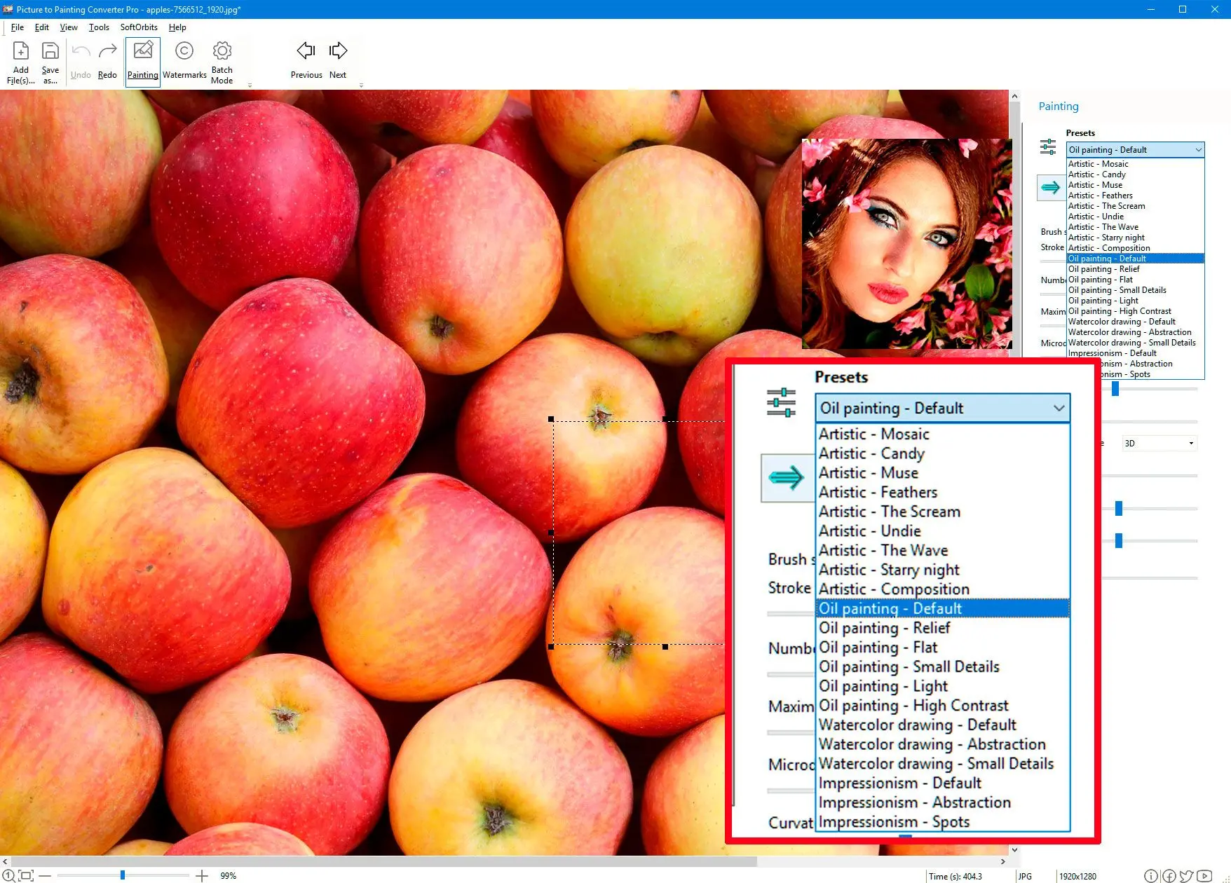 Choose an oil painting preset..