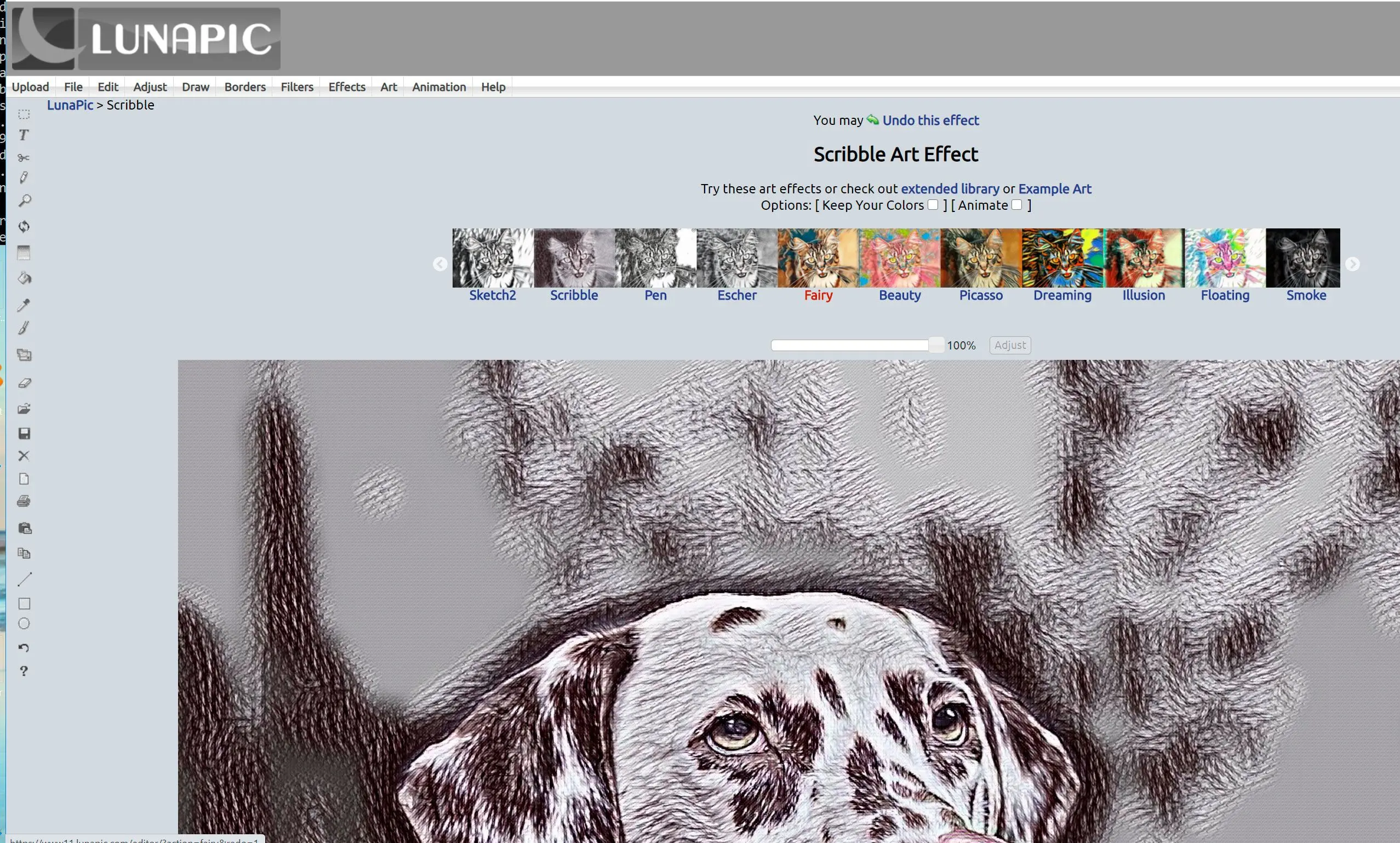 A free online image editor with sketch effects..