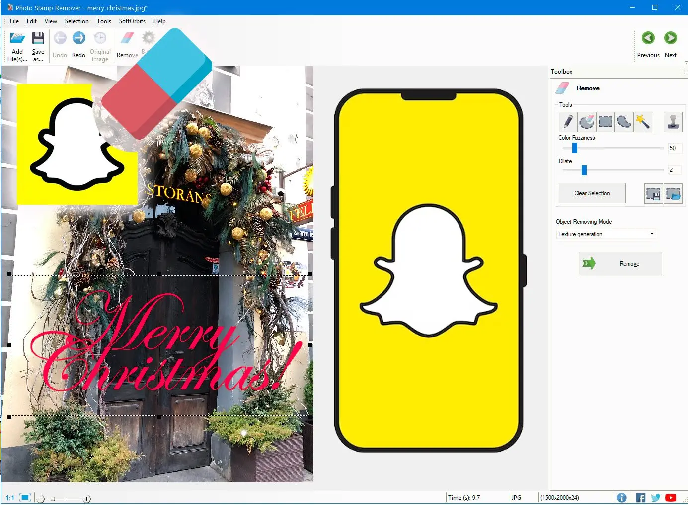  Select the Snapchat caption to remove..