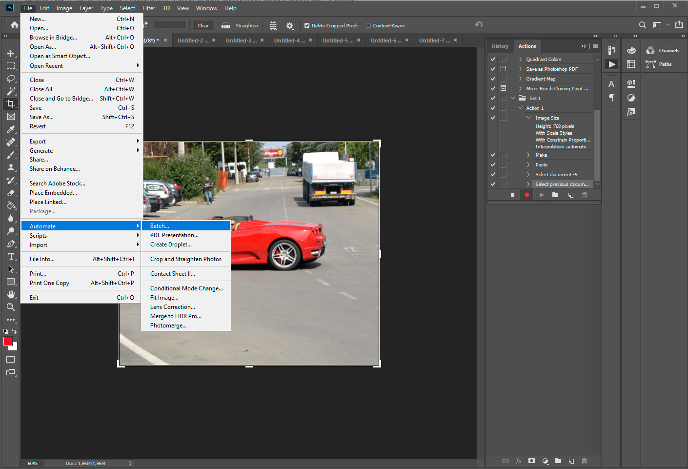 Crop images in Adobe Photoshop.