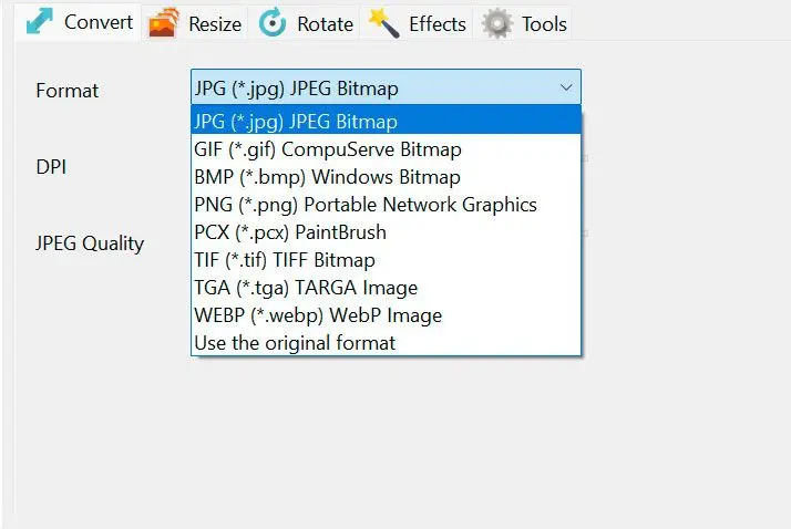 Pick JPG as the output.