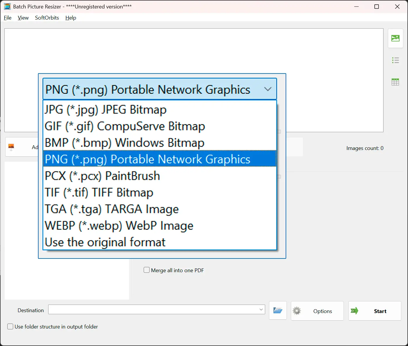 Pick PNG as the output.