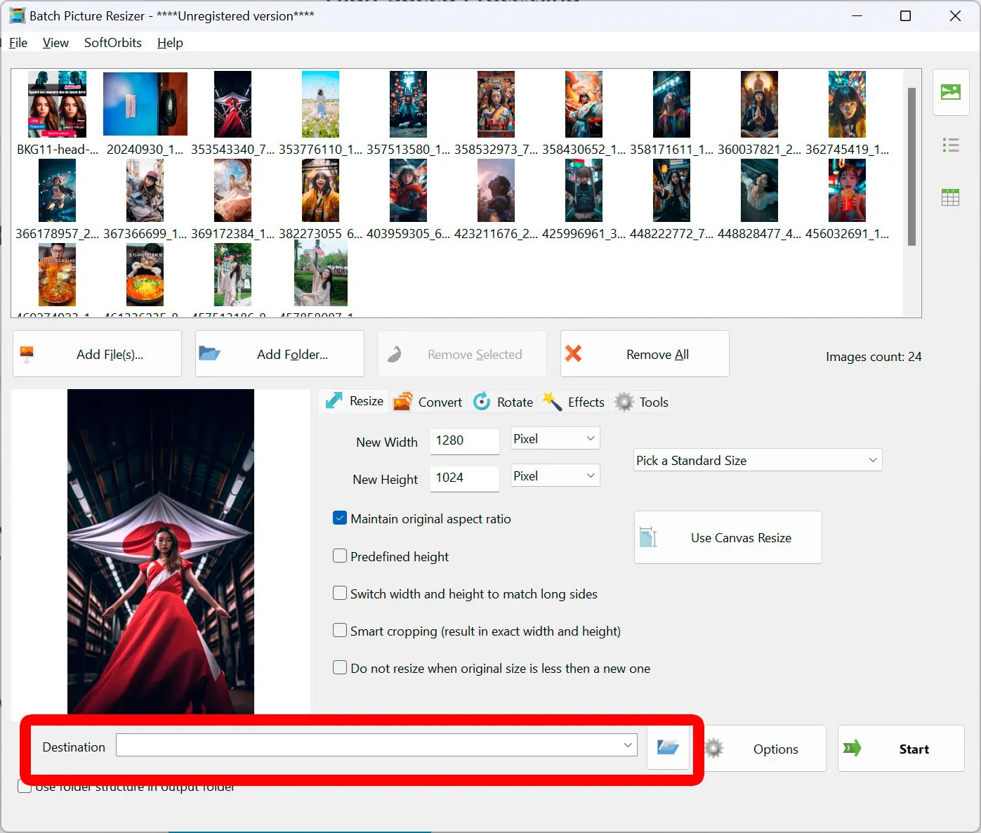 Choose the output folder.