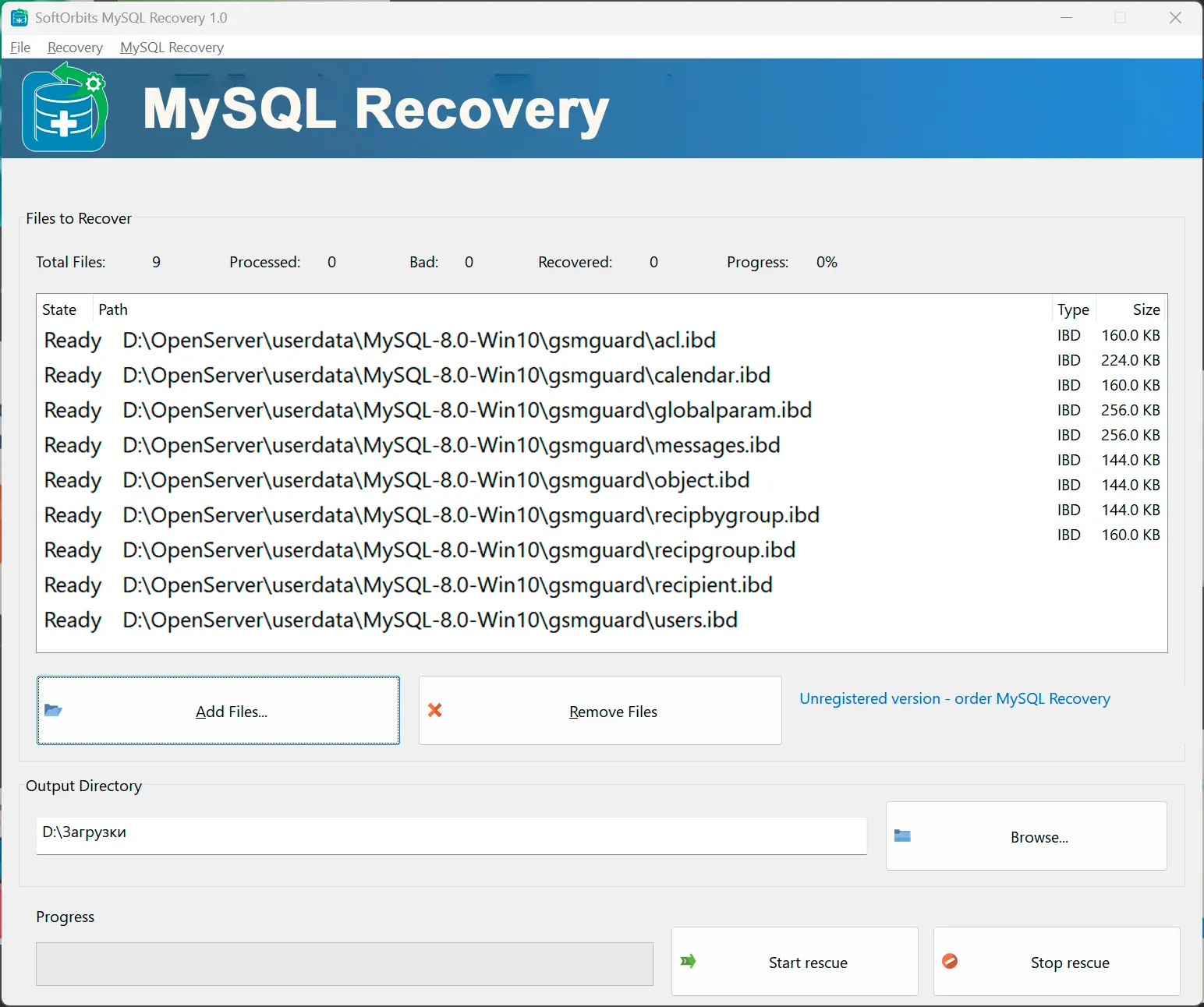 Add Database Files.