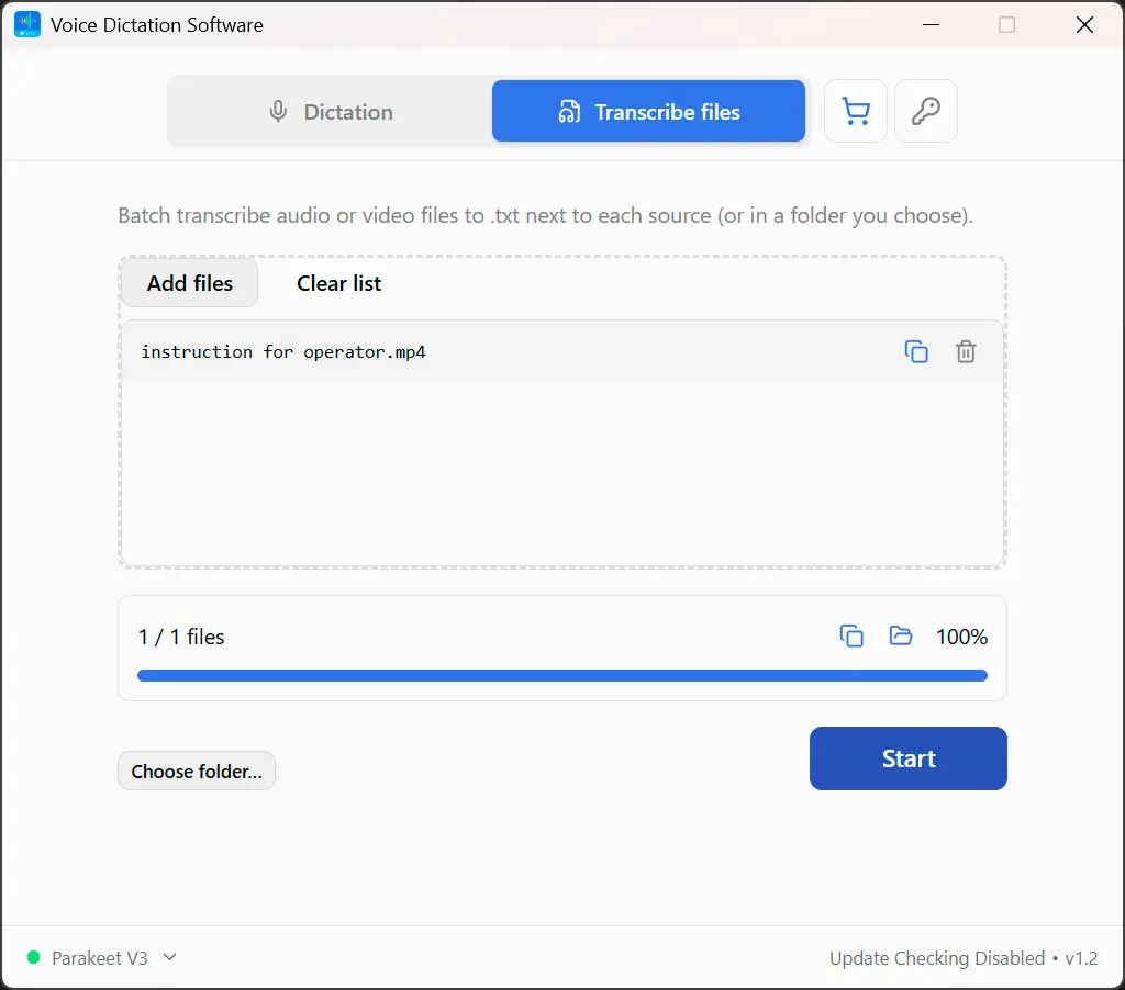 Use the Files Tab for Batch Transcription.